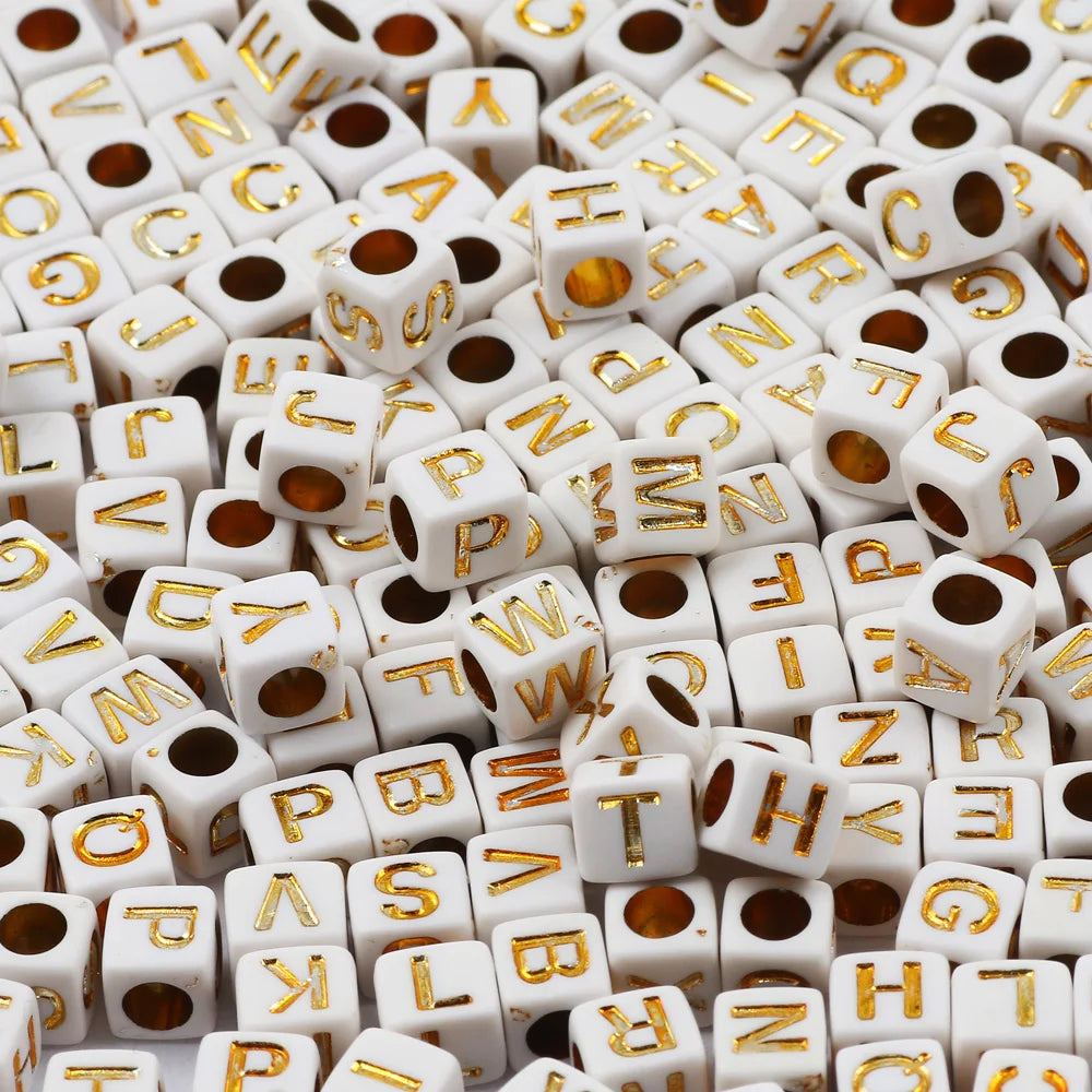 7mm Weißgold Farbe Mix Buchstaben Acryl Perlen Runde Flache Alphabet Lose Perlen Für Schmuck Handgemachte Diy Armband Halskette
