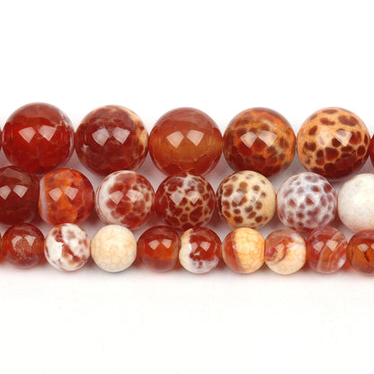 Roter Feuerachat 6/8/10mm Natursteinperlen Runde Form Lose Distanzperlen für Schmuckherstellung Diy Armband Halskette 15 Zoll