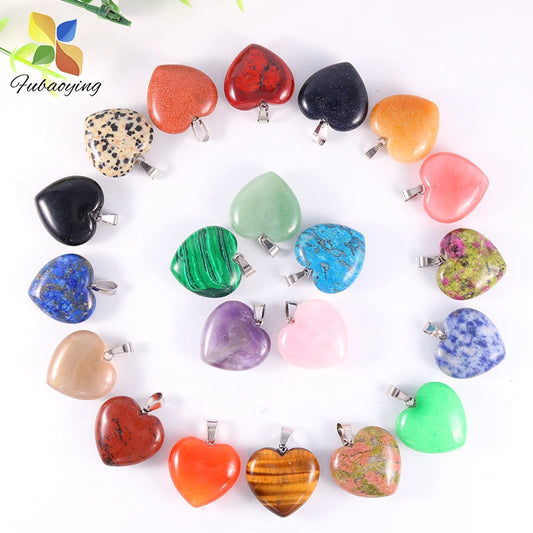 12 Stück Naturstein Quarz Rosenkristall Türkis Opal Herz Anhänger 16mm DIY Schmuckherstellung Halskette Zubehör Charms Handwerk