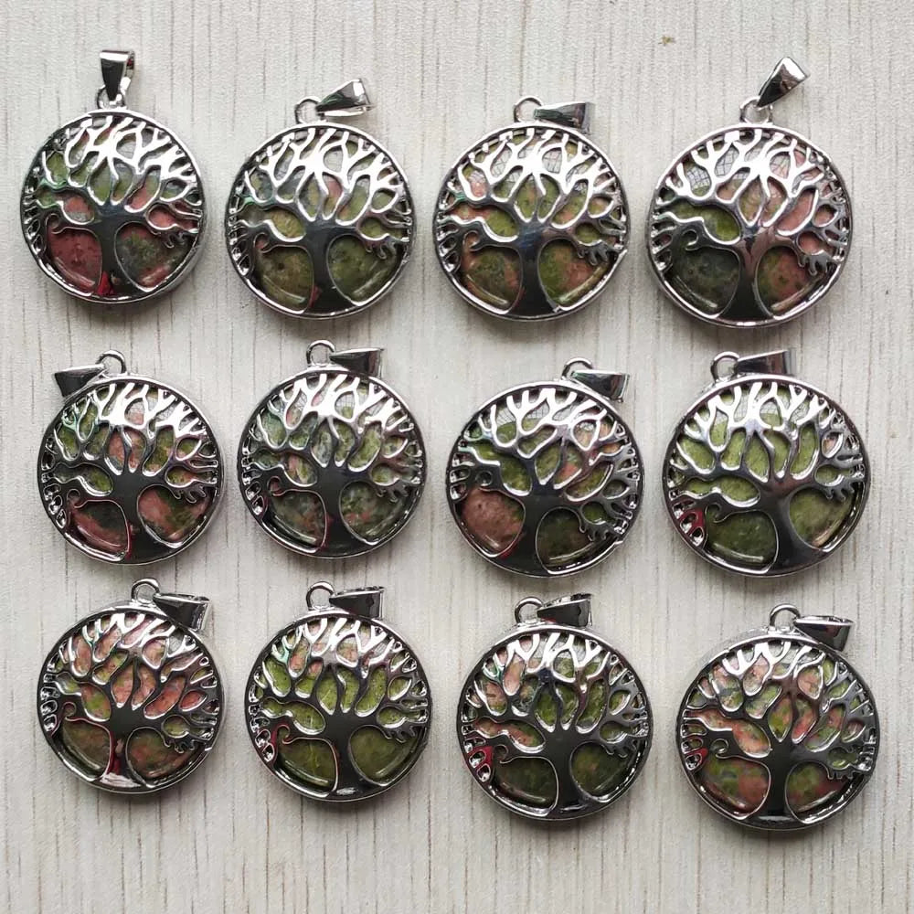 Großhandel 12 teile/los mode naturstein legierung baum des lebens mix Anhänger für halsketten schmuck zubehör machen schnelle versand