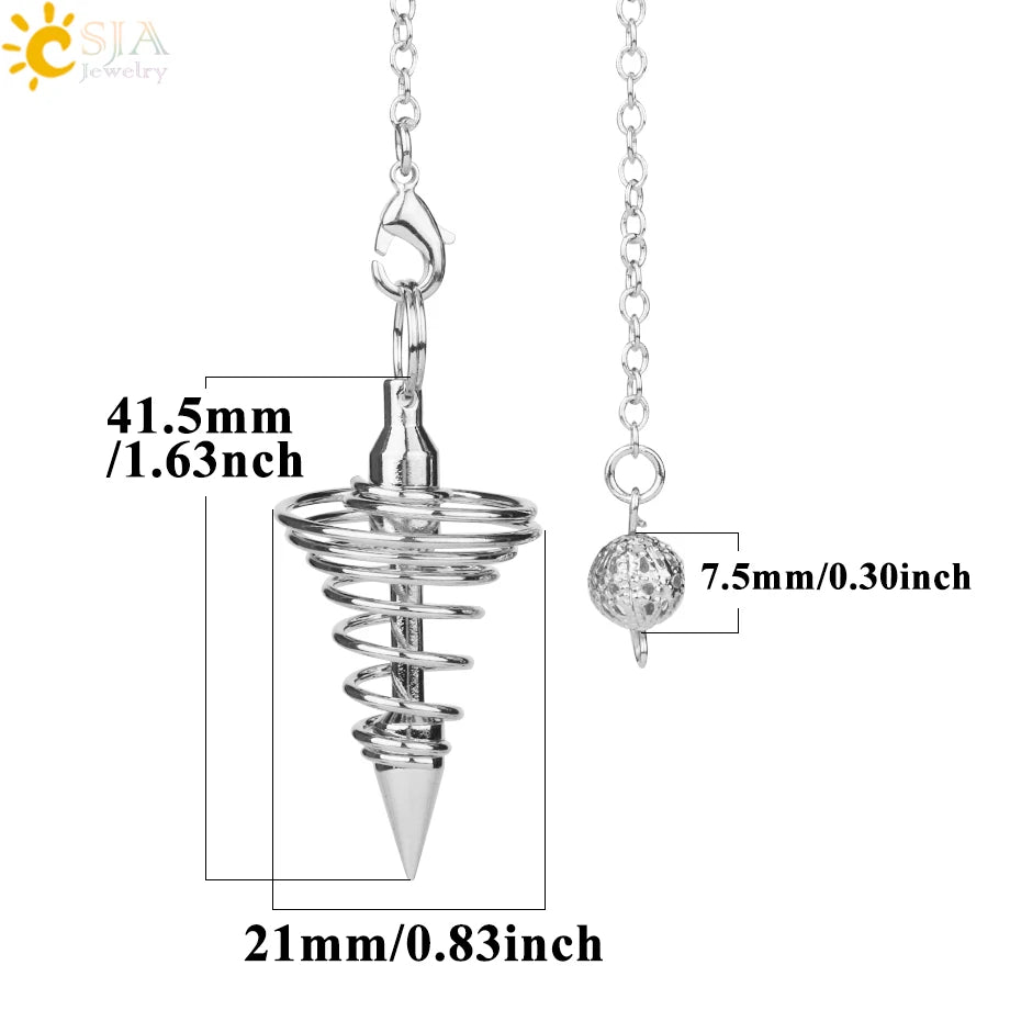 CSJA Metall Pendel Amulett Spirale Kegel Antike Kupfer Gold Silber Farbe Pendel für Radiästhesie Pyramide Pendule Reiki Schmuck G163