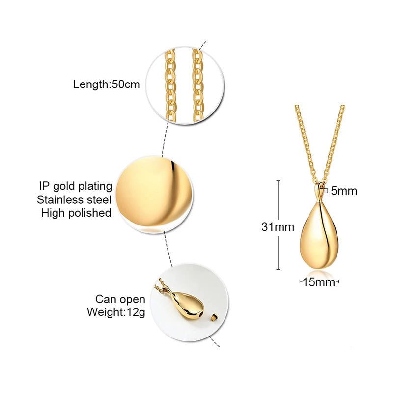 Hohe Qualität Gold Farbe Tear Drop Urnen Anhänger Halsketten Asche Sarg Für Pet Menschliches Feuerbestattung Schmuck