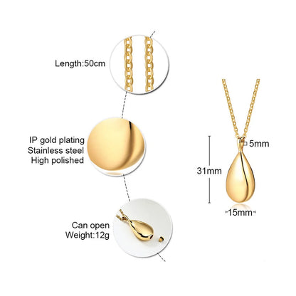 Hohe Qualität Gold Farbe Tear Drop Urnen Anhänger Halsketten Asche Sarg Für Pet Menschliches Feuerbestattung Schmuck