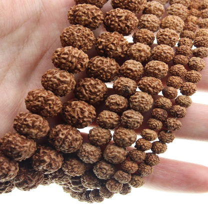 Natürliche Rudraksha Mala 108 Perlen Holz Spacer Perle 6, 8, 10, 12 mm Gebet buddhistisch für Halsketten Schmuckherstellung Armband Zubehör