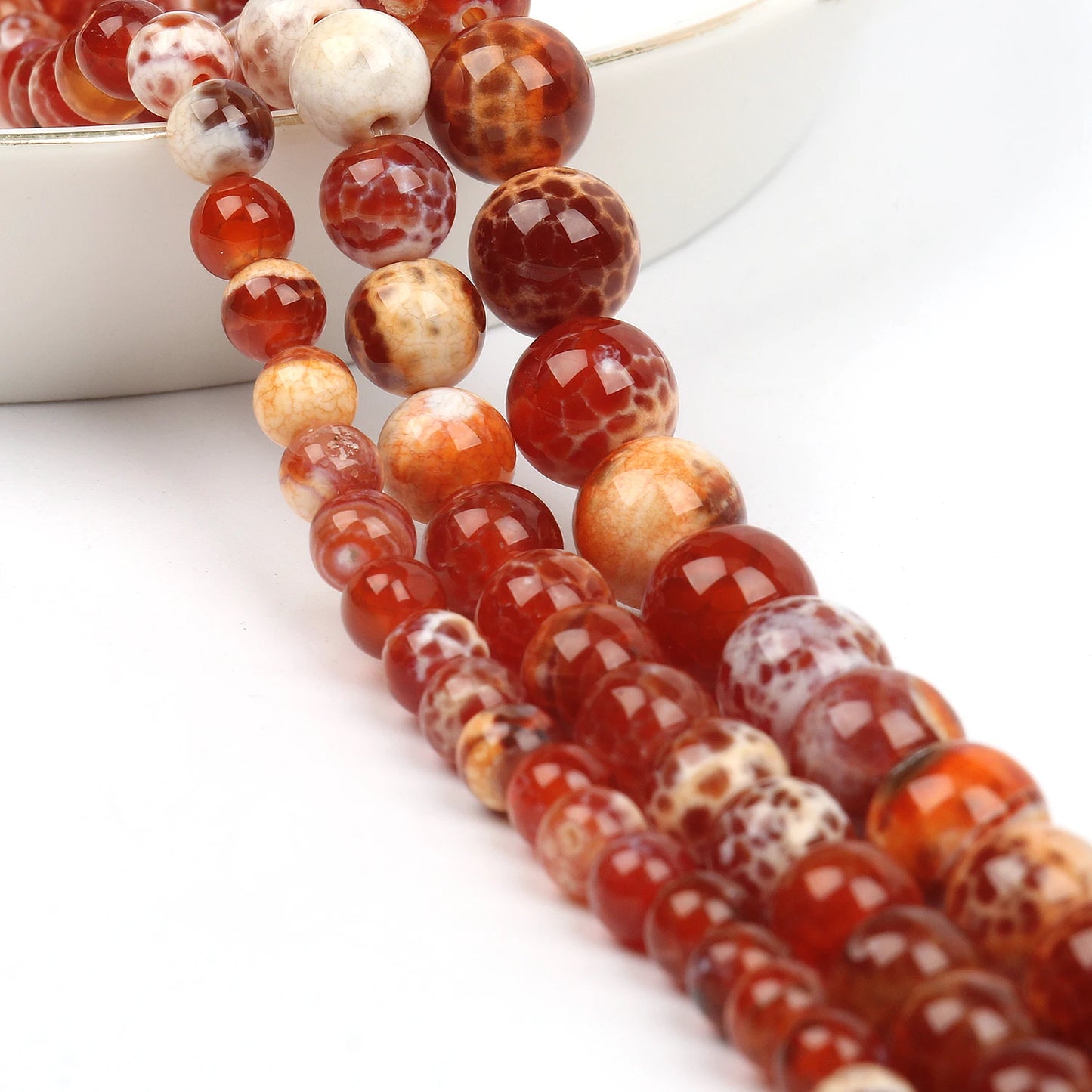 Roter Feuerachat 6/8/10mm Natursteinperlen Runde Form Lose Distanzperlen für Schmuckherstellung Diy Armband Halskette 15 Zoll