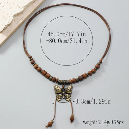 Vintage Style Double Layer Beaded Necklace with Bohemian Style Butterfly Pendant for Wedding or Party