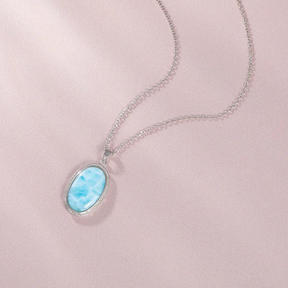 925 Sterling Silber Schmuck Geschenke Klassische Anhänger Halskette Natürliche Edel Larimar Retro Frau Oval Charme Rhodium Überzogene Gold