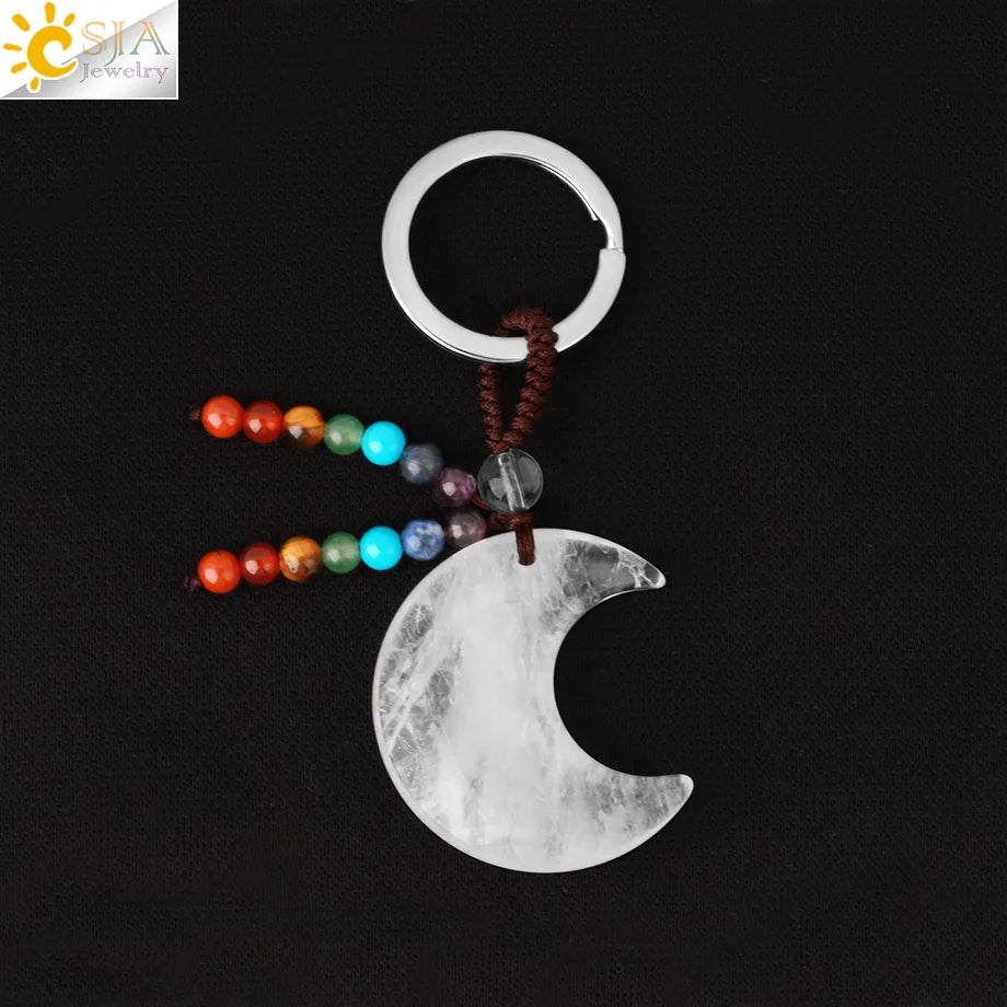 Naturstein 7 Chakra Schlüssel bund Heilung Mond Türkis Stern Rose Quarz Kristall Anhänger Aventurin Schlüssel ring Auto Schlüssel tasche g850