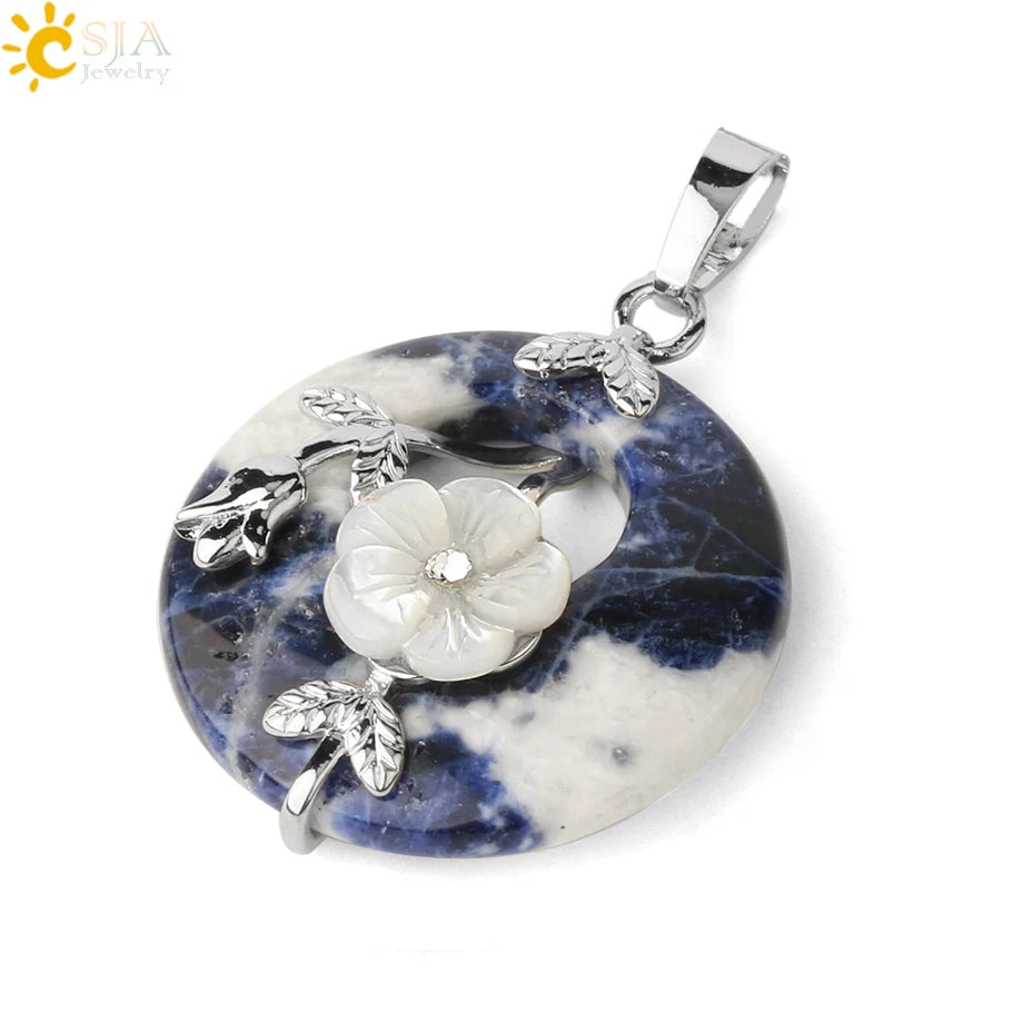 Natursteine Anhänger für Halskette Runde Blume Blatt Amethyste Rosenquarz Schwarzer Onyx Kristall Donut Reiki Schmuck G384