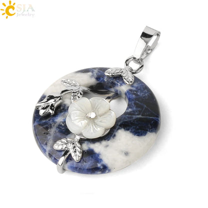 Natursteine Anhänger für Halskette Runde Blume Blatt Amethyste Rosenquarz Schwarzer Onyx Kristall Donut Reiki Schmuck G384