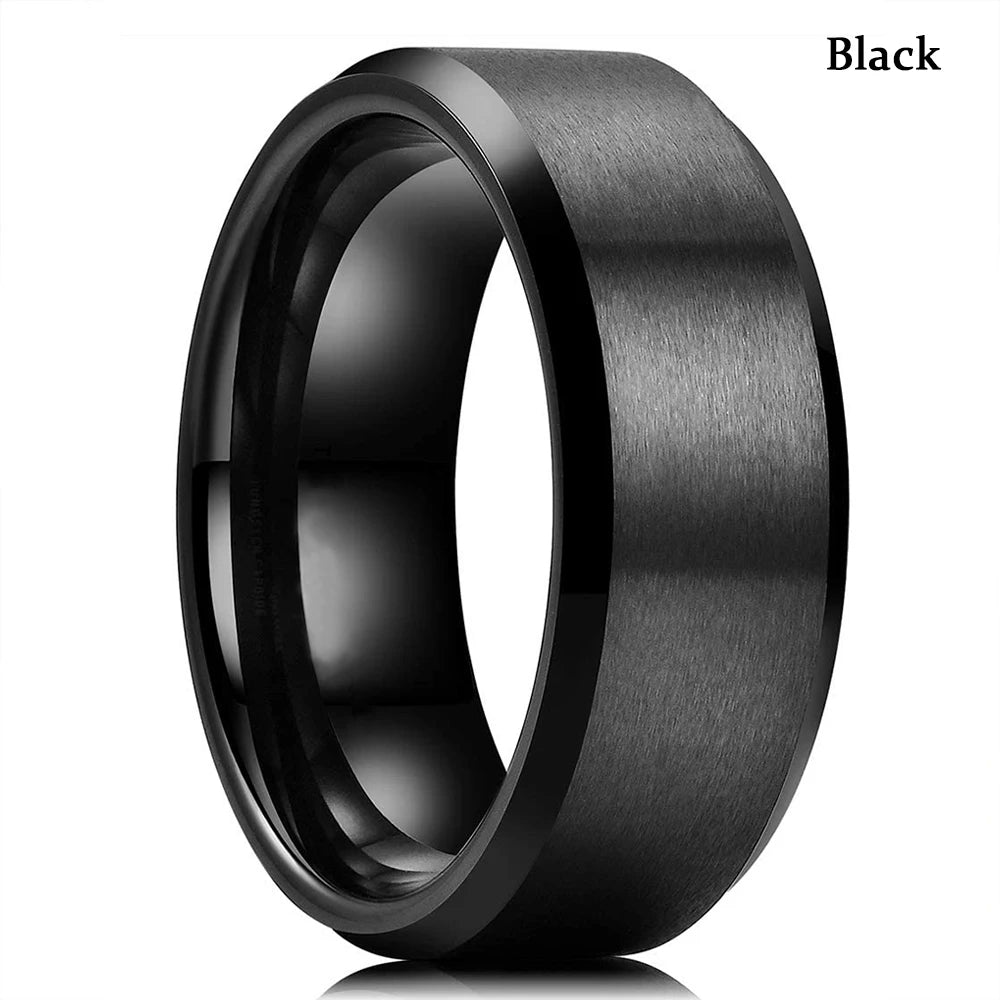 Moderne 8mm Schwarz Titan stahl Ringe für Männer Frauen Nut Facetten Edelstahl Männer Ring Hochzeit Band schmuck Großhandel