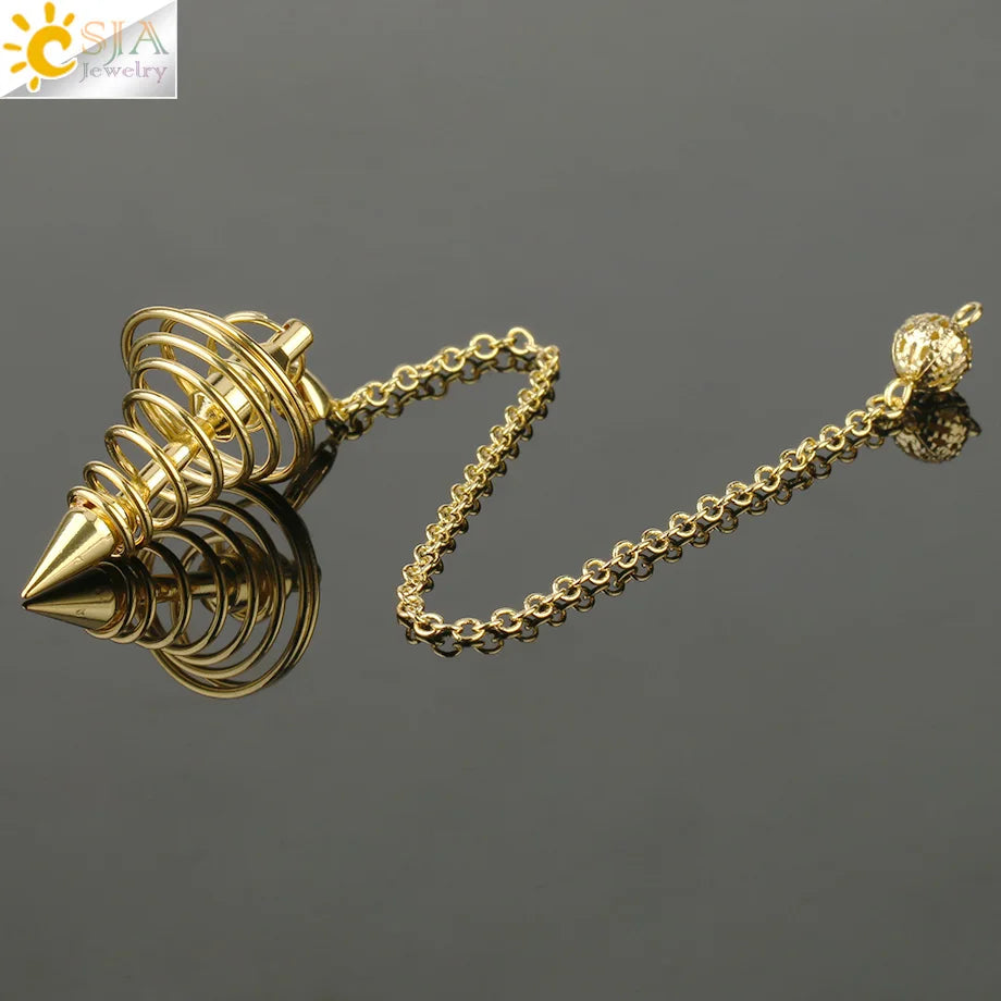 CSJA Metall Pendel Amulett Spirale Kegel Antike Kupfer Gold Silber Farbe Pendel für Radiästhesie Pyramide Pendule Reiki Schmuck G163