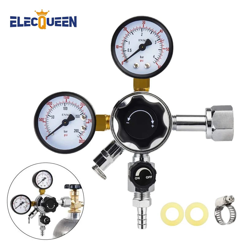 W 21,8 Co2 Regler, Homebrew Fass Kegerator Regler 3000PSI Druck Dual Che Co2 Regler mit Sicherheit Druck Relief Ventil