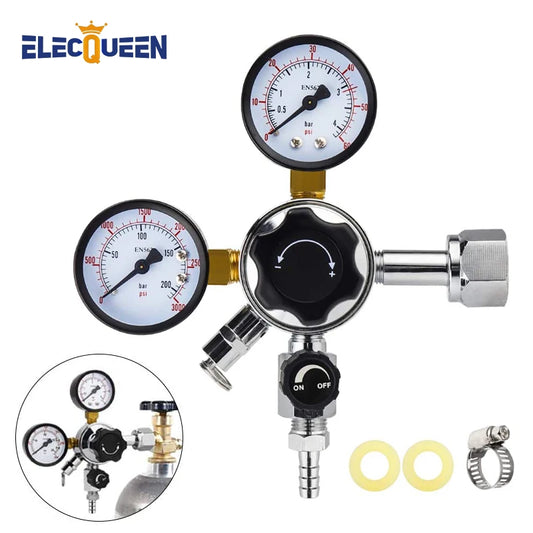 W 21,8 Co2 Regler, Homebrew Fass Kegerator Regler 3000PSI Druck Dual Che Co2 Regler mit Sicherheit Druck Relief Ventil