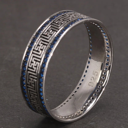 Türkische Ringe aus echtem Sterlingsilber 925, für Männer und Frauen mit blauem, rundem Zirkon, Retro-Punk-Ringe, modischer Silberschmuck