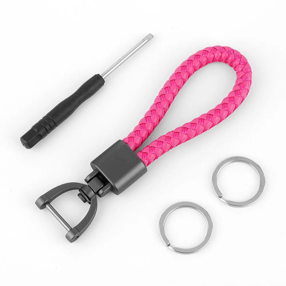 Hochwertiger Schlüsselanhänger für Männer und Frauen, drehbarer Schlüsselanhänger, luxuriöser handgewebter Leder-Hufeisenschnalle, Auto-Schlüsselanhänger, Halter, Zubehör
