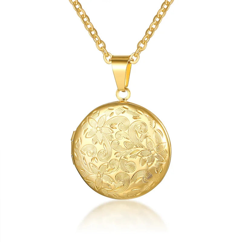 Zarte florale ovale Herz-Medaillon-Anhänger-Halsketten für Frauen, Edelstahl-Fotorahmen, Versprechen, Liebe, Andenken, Geschenk