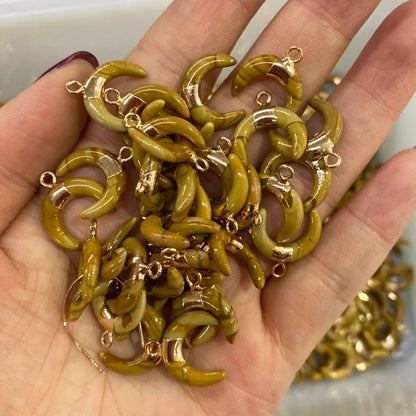 Mode Naturstein Rosenquarz Lapislazuli Halbmond Anhänger Charms für Schmuck Machen DIY Halskette Zubehör 16x17mm 1PC