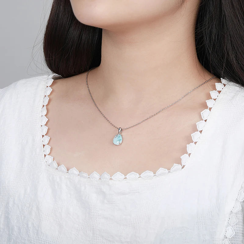 Überzogene Gold 925 Sterling Silber Schmuck Geschenke Klassische Anhänger Halskette Natürliche Edel Larimar Retro Frau Oval Charme