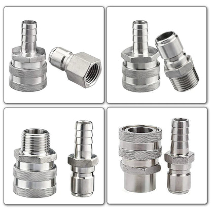 1/2" NPT Bier-Schnelltrennset, 1/2" Barb 304 Edelstahl Schnelltrennset Moonshine Fitting Connectors HomeBrewing