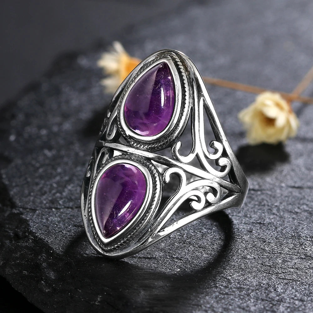 Charms 6x9MM Natürliche Charoite Perlen Ringe frauen S925 Silber Schmuck Vintage Ring Jahrestag Party Geschenke für Frauen