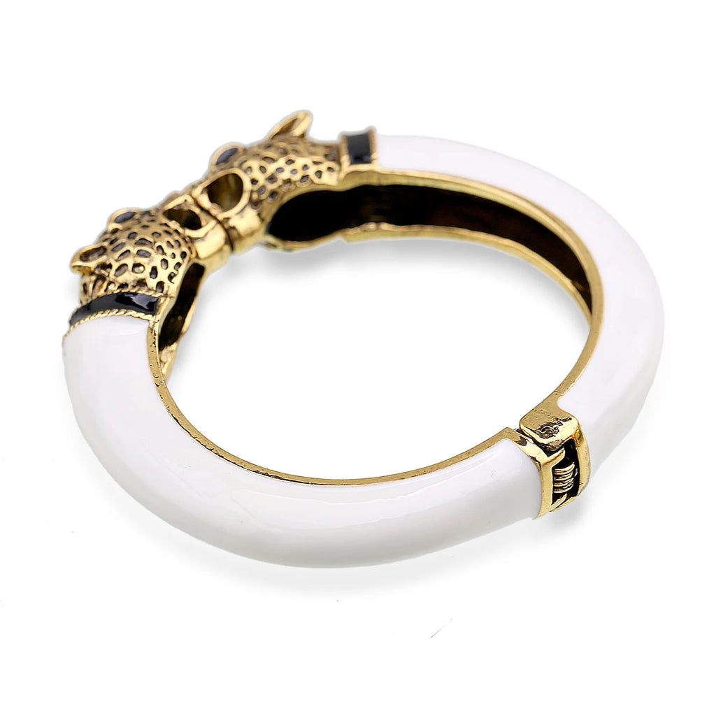 All Seasons Damen-Manschettenarmband für Party, antik vergoldet, Tier-Emaille, Leopardenkopf, Vintage-Armband, trendiger Schmuck