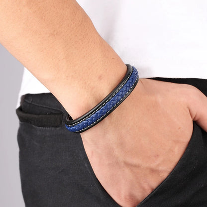 TYO Stainless Steel Leather Bangles Magnetic Clasp Braided Trendy Men Bracelet Wristband Charm Male Wrist Band Gifts Wholesale