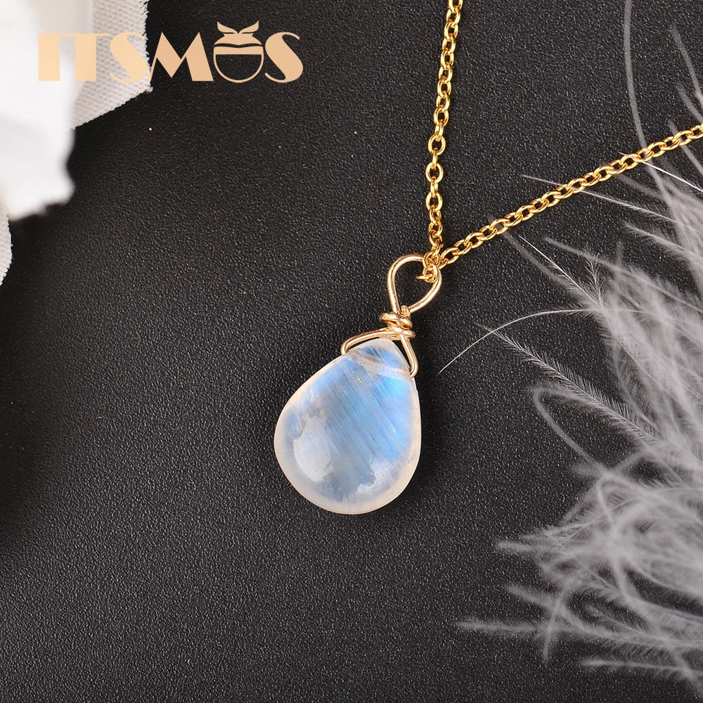 ITSMOS Natürlicher Mondstein US 14k Gold Schmuck Kette Anhänger Halskette Schlichter eleganter Schmuck für Frauen Romantisches Geschenk