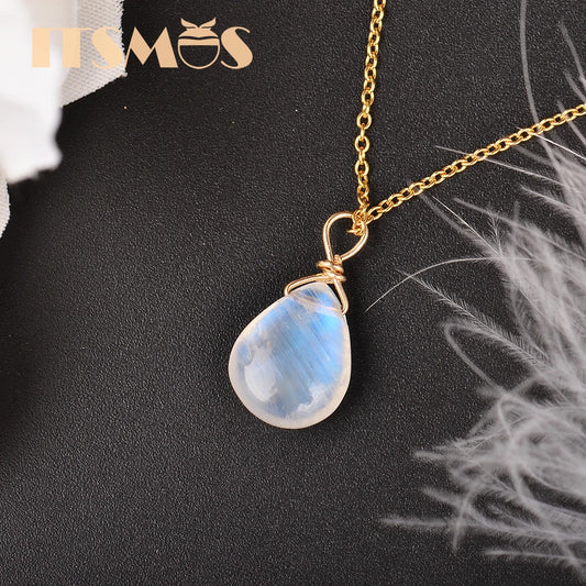 ITSMOS Natürlicher Mondstein US 14k Gold Schmuck Kette Anhänger Halskette Schlichter eleganter Schmuck für Frauen Romantisches Geschenk