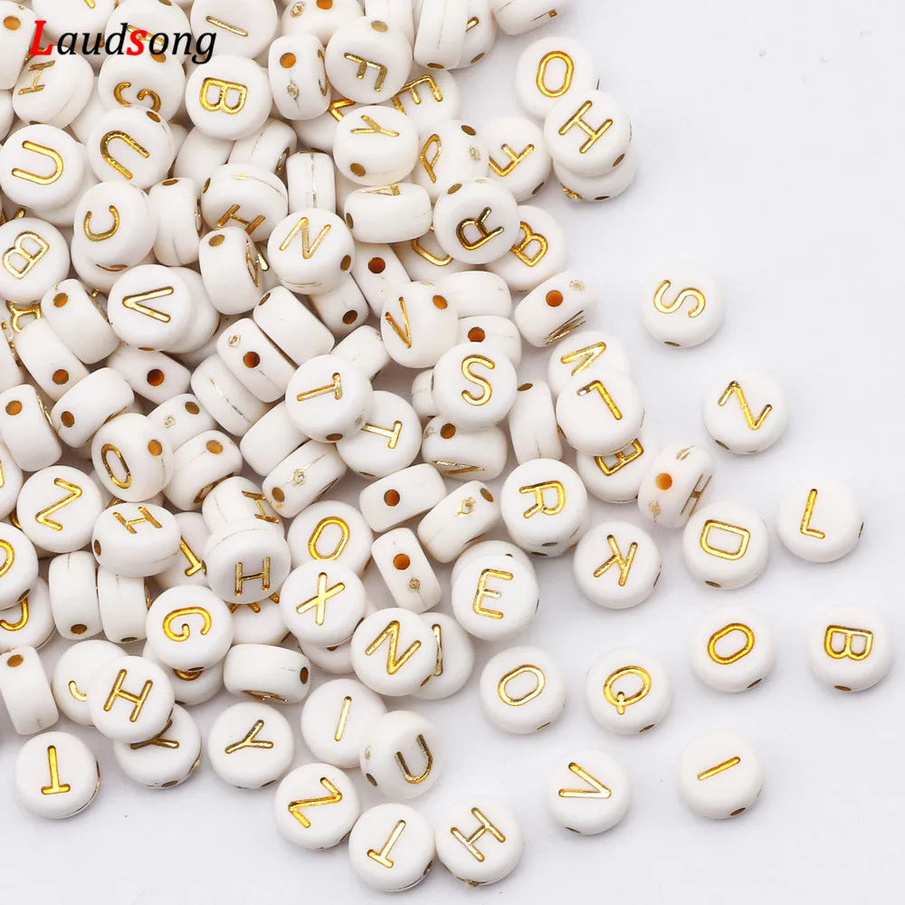 7mm Weißgold Farbe Mix Buchstaben Acryl Perlen Runde Flache Alphabet Lose Perlen Für Schmuck Handgemachte Diy Armband Halskette