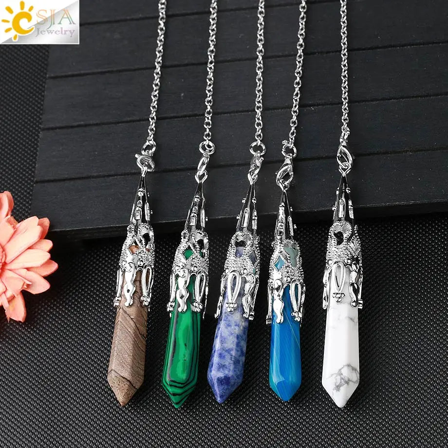 CSJA Kristallpendel für Wahrsagerei, Wünschelfen, Edelstein-Anhänger, antike Bronze, Quarz, Wahrsagerei, Pendulums, Pendulo-Anhänger G883