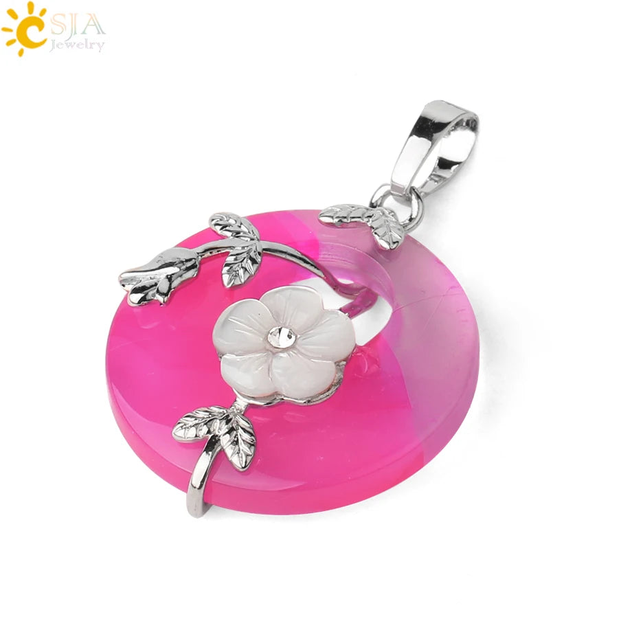 Natursteine Anhänger für Halskette Runde Blume Blatt Amethyste Rosenquarz Schwarzer Onyx Kristall Donut Reiki Schmuck G384