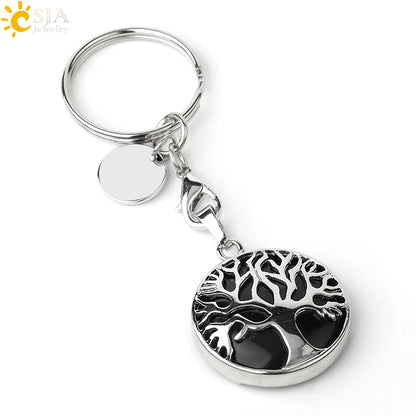 CSJA Luxus Natürlichen Kristall Stein Original Keychain Baum des Lebens Keychain Glücklich Key Ring Auto Decor Weihnachten Frauen Männer G498