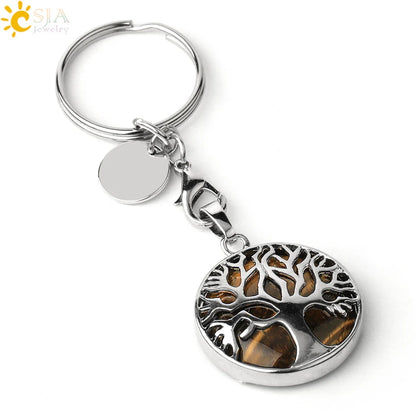 CSJA Luxus Natürlichen Kristall Stein Original Keychain Baum des Lebens Keychain Glücklich Key Ring Auto Decor Weihnachten Frauen Männer G498