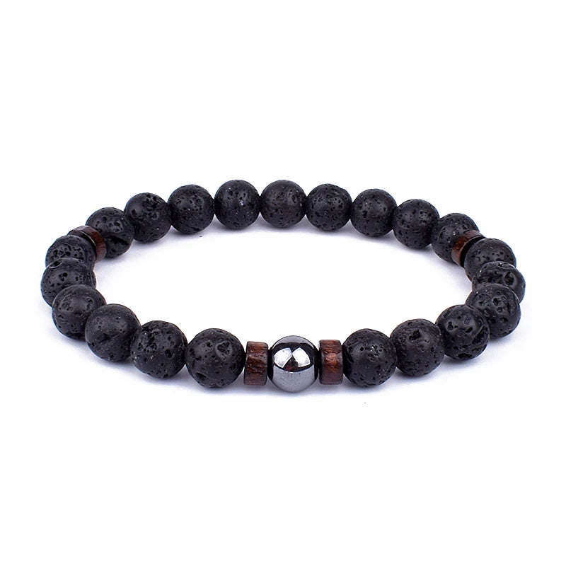 Vulkanstein-Armband für Männer, Lava-Holz, 8 mm Perlen, Armband, tibetischer Buddha, Handgelenkkette, Damen- und Herrenschmuck, Geschenk, neue Armbänder