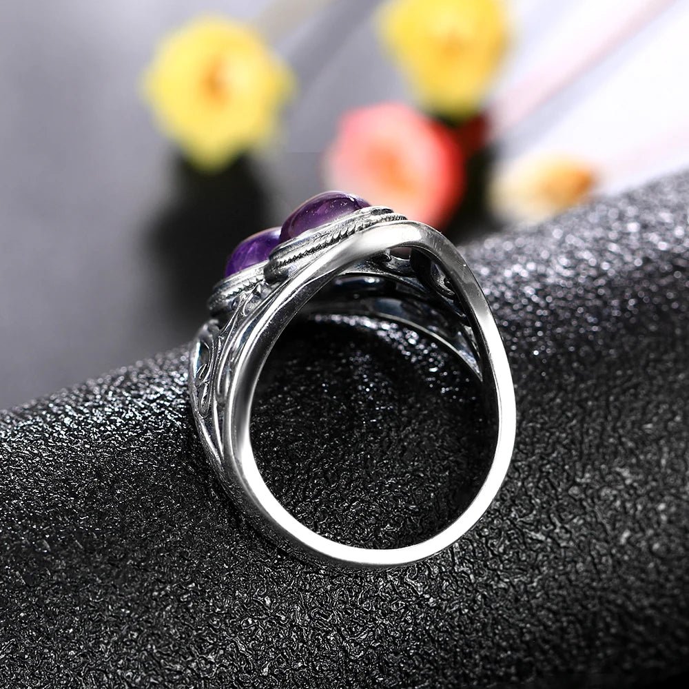 Charms 6x9MM Natürliche Charoite Perlen Ringe frauen S925 Silber Schmuck Vintage Ring Jahrestag Party Geschenke für Frauen