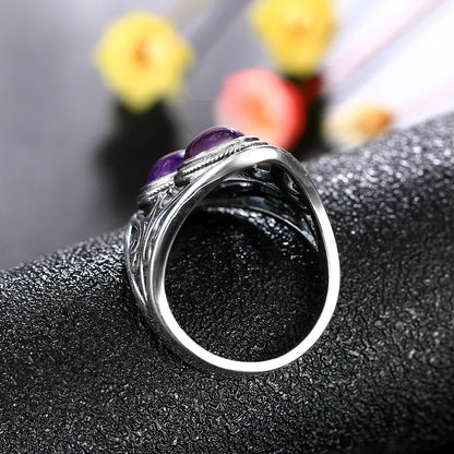 Charms 6x9MM Natürliche Charoite Perlen Ringe frauen S925 Silber Schmuck Vintage Ring Jahrestag Party Geschenke für Frauen