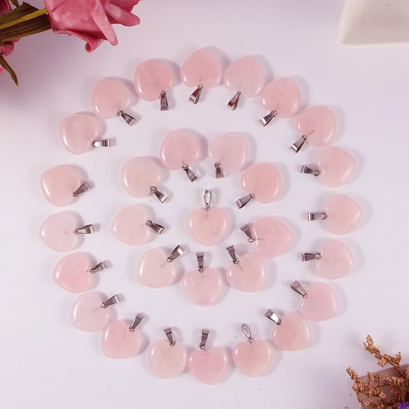 Rosenquarz Kristall Halskette Naturstein Herz Anhänger Mode Perlen 20mm Für DIY Schmuck Machen Edelsteine Kostenloser Versand