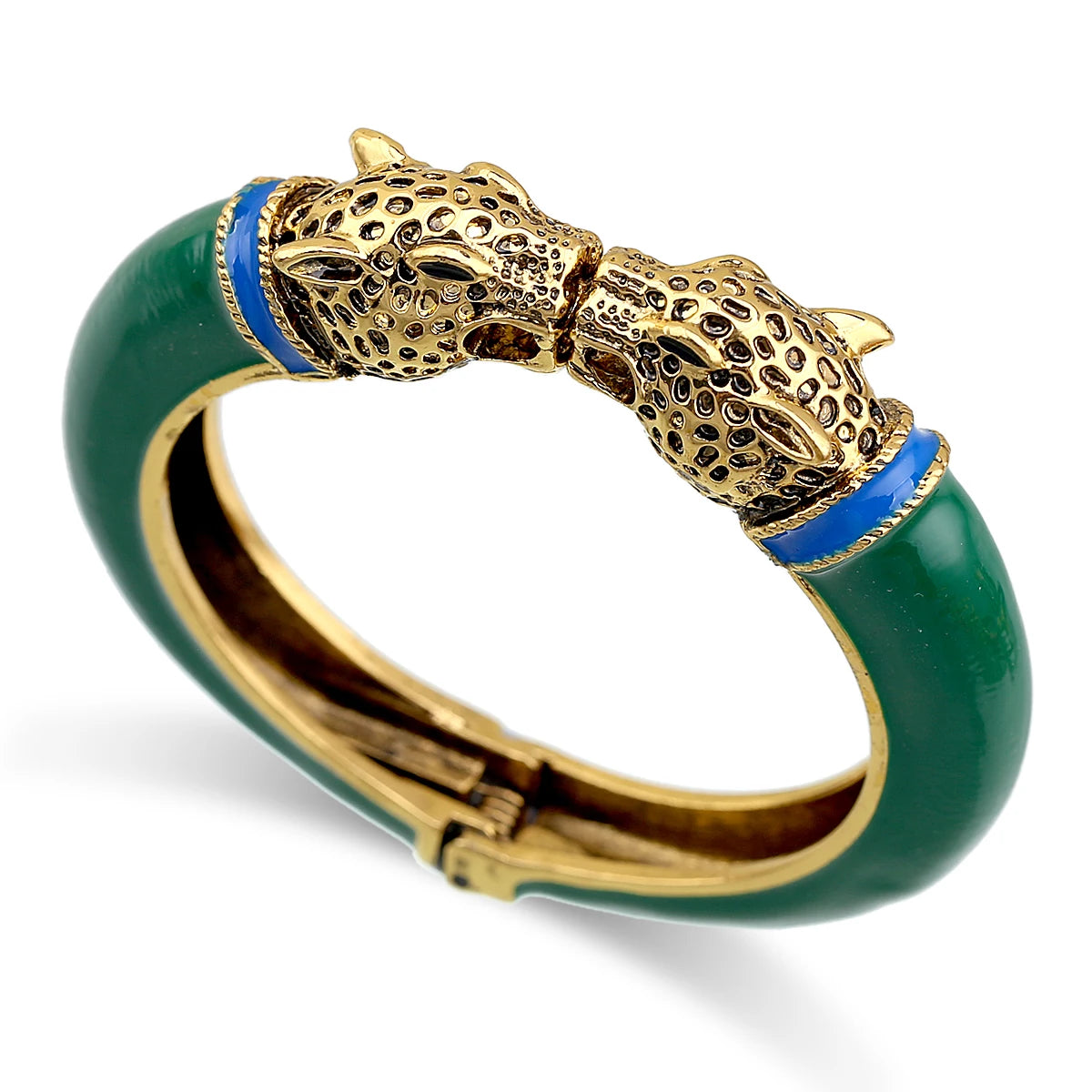 All Seasons Damen-Manschettenarmband für Party, antik vergoldet, Tier-Emaille, Leopardenkopf, Vintage-Armband, trendiger Schmuck