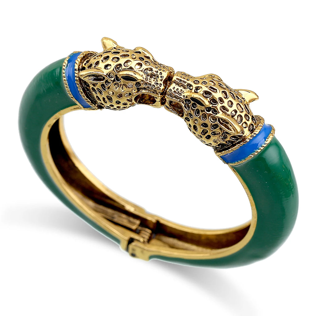 All Seasons Damen-Manschettenarmband für Party, antik vergoldet, Tier-Emaille, Leopardenkopf, Vintage-Armband, trendiger Schmuck