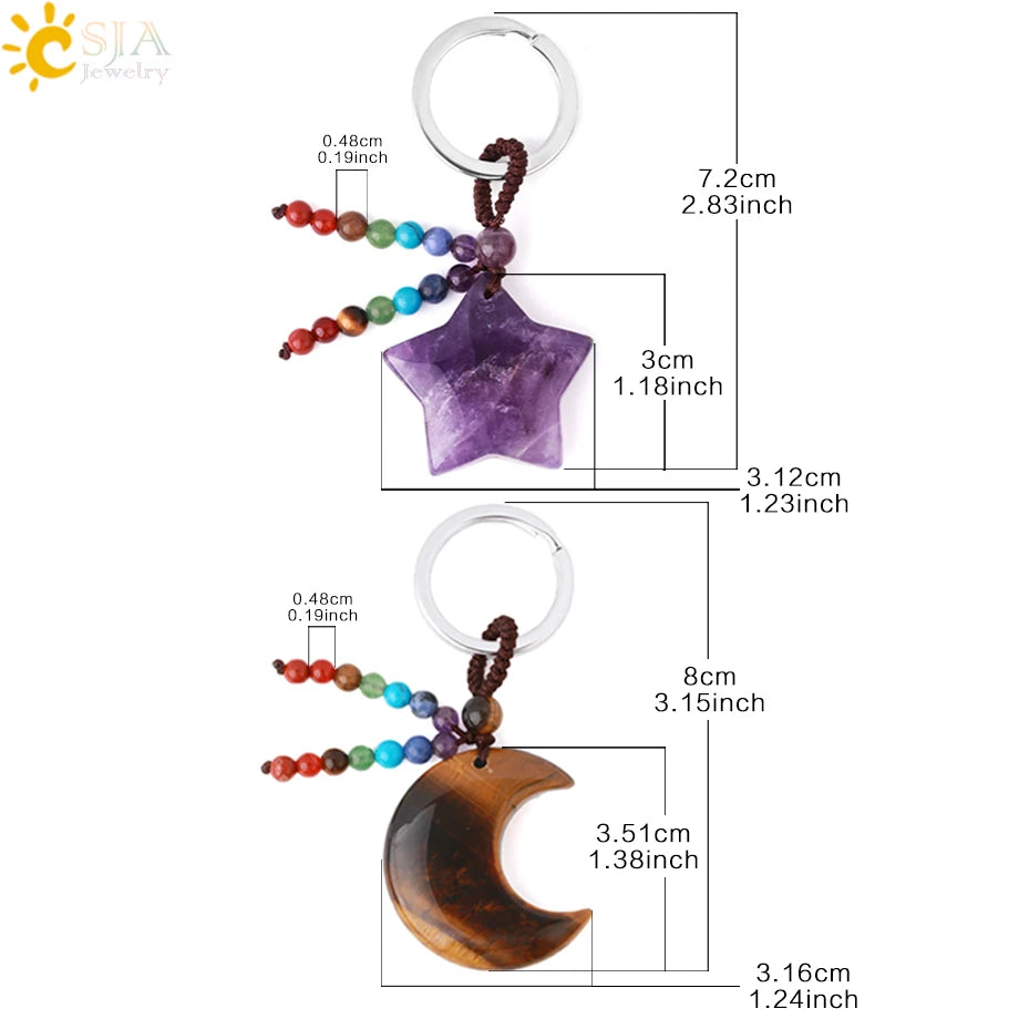 Naturstein 7 Chakra Schlüssel bund Heilung Mond Türkis Stern Rose Quarz Kristall Anhänger Aventurin Schlüssel ring Auto Schlüssel tasche g850