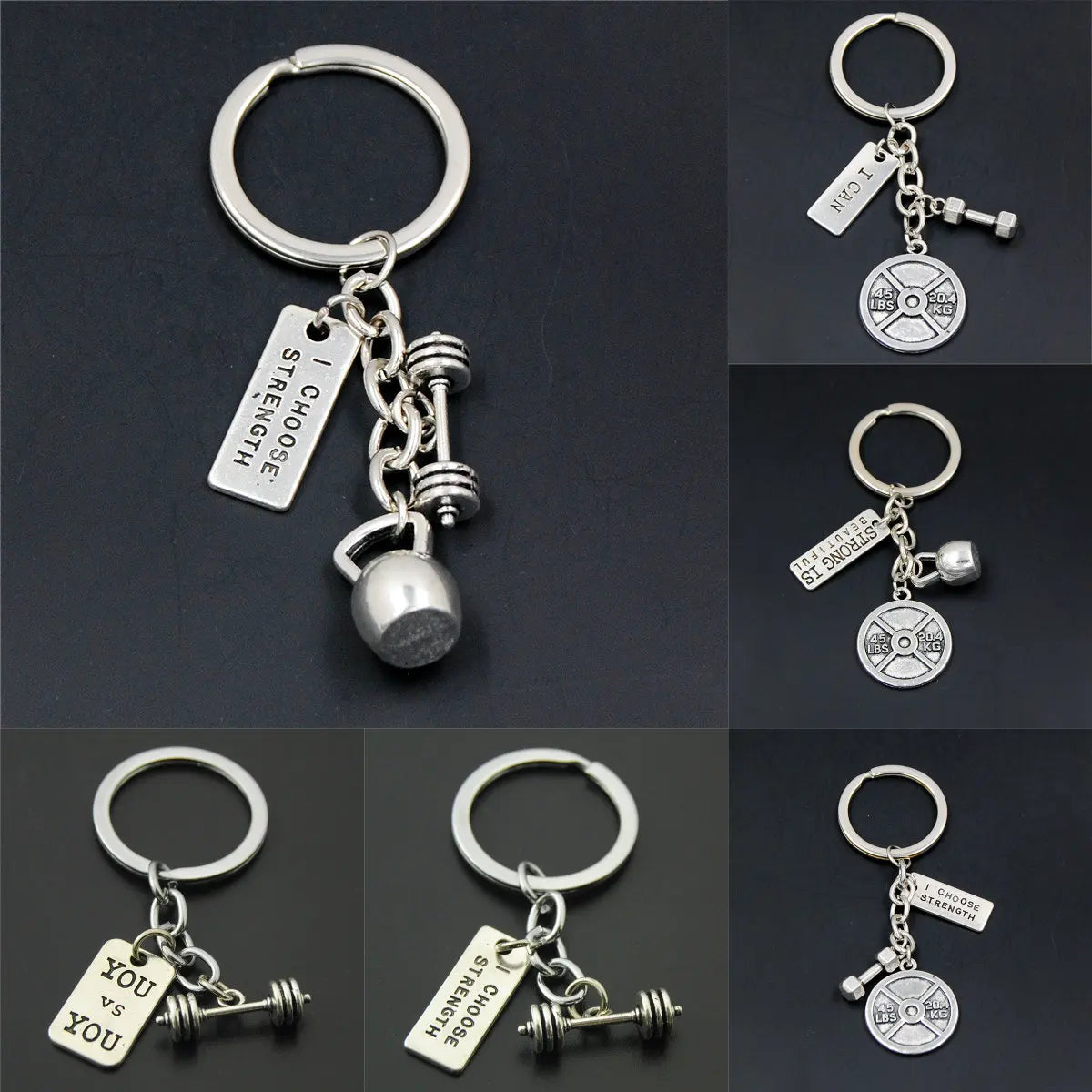1pc Stärke Sport Hantel Hantel Charme Gewicht Fitness Mit Worten Gym Crossfit Schlüsselring Geschenke Für Mann