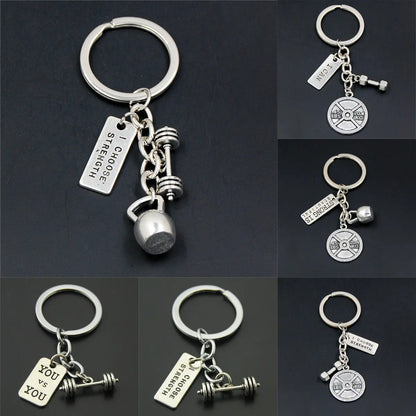 1pc Stärke Sport Hantel Hantel Charme Gewicht Fitness Mit Worten Gym Crossfit Schlüsselring Geschenke Für Mann