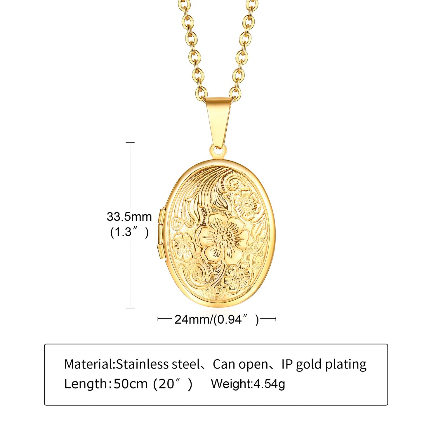 Zarte florale ovale Herz-Medaillon-Anhänger-Halsketten für Frauen, Edelstahl-Fotorahmen, Versprechen, Liebe, Andenken, Geschenk