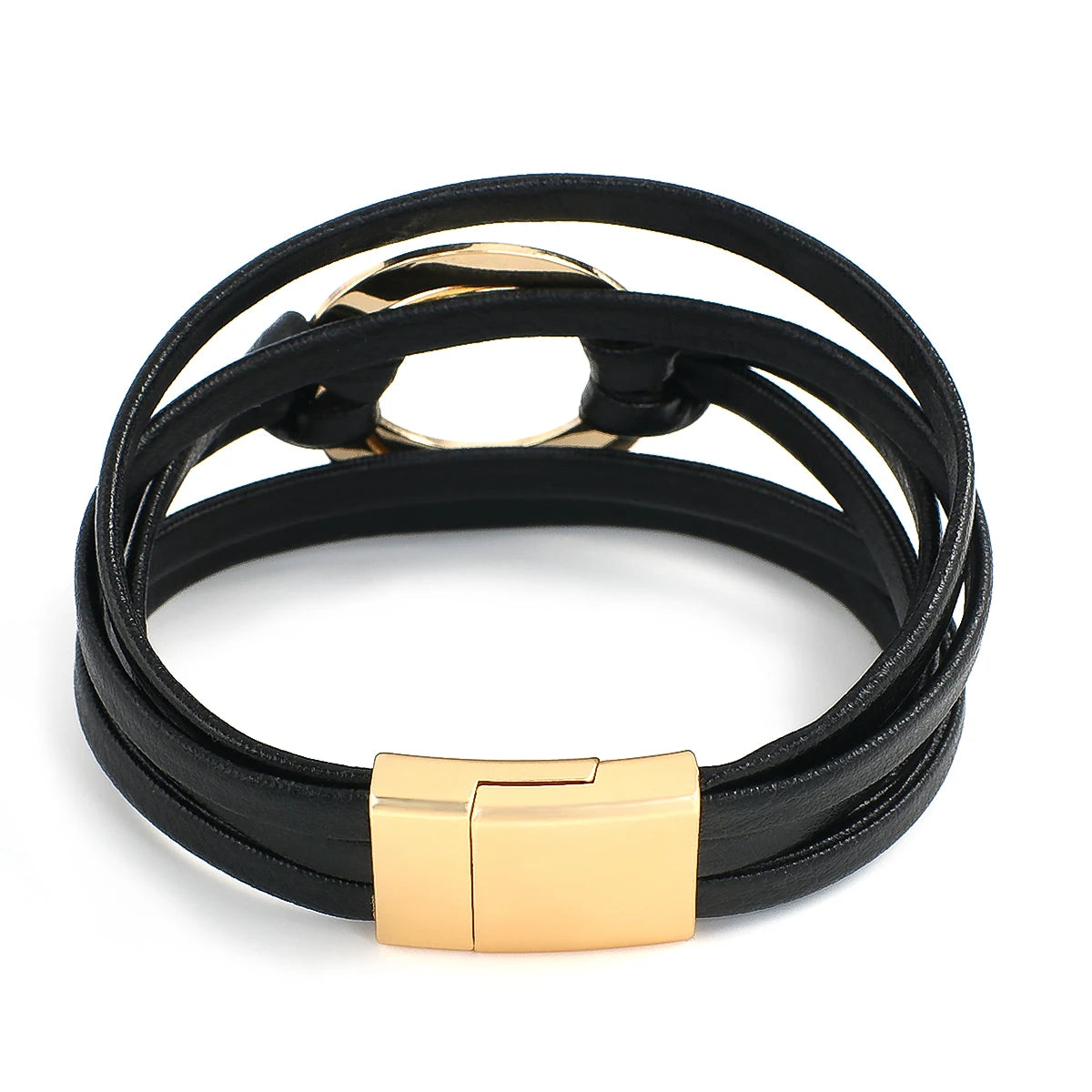 ALLYES Boho Genuine Leather Bracelets for Women Men Fashion Round Hollow Circles Charm Wrap Bracelet Bangle Female Jewelry Gifts