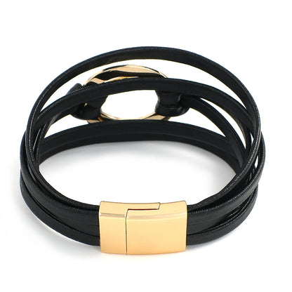 ALLYES Boho Genuine Leather Bracelets for Women Men Fashion Round Hollow Circles Charm Wrap Bracelet Bangle Female Jewelry Gifts