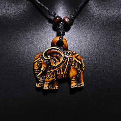 FX026 Elefanten-Halskette, Vintage-Anhänger, Mann-Halsband, Retro-Afrika-Schmuck, Tribal-Stil, Nachahmung von Yak-Knochen, Halskette, Amulett, Geschenk