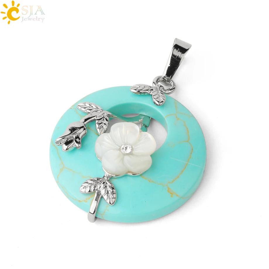 Natursteine Anhänger für Halskette Runde Blume Blatt Amethyste Rosenquarz Schwarzer Onyx Kristall Donut Reiki Schmuck G384