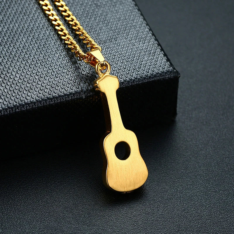 Punk Herren Asche Halter Urne Halskette Edelstahl Gitarre Feuerbestattung Anhänger Memorial Männliche Geschenke 24" Ketten