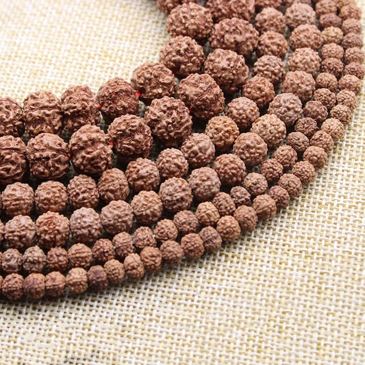 Natürliche Rudraksha Mala 108 Perlen Holz Spacer Perle 6, 8, 10, 12 mm Gebet buddhistisch für Halsketten Schmuckherstellung Armband Zubehör